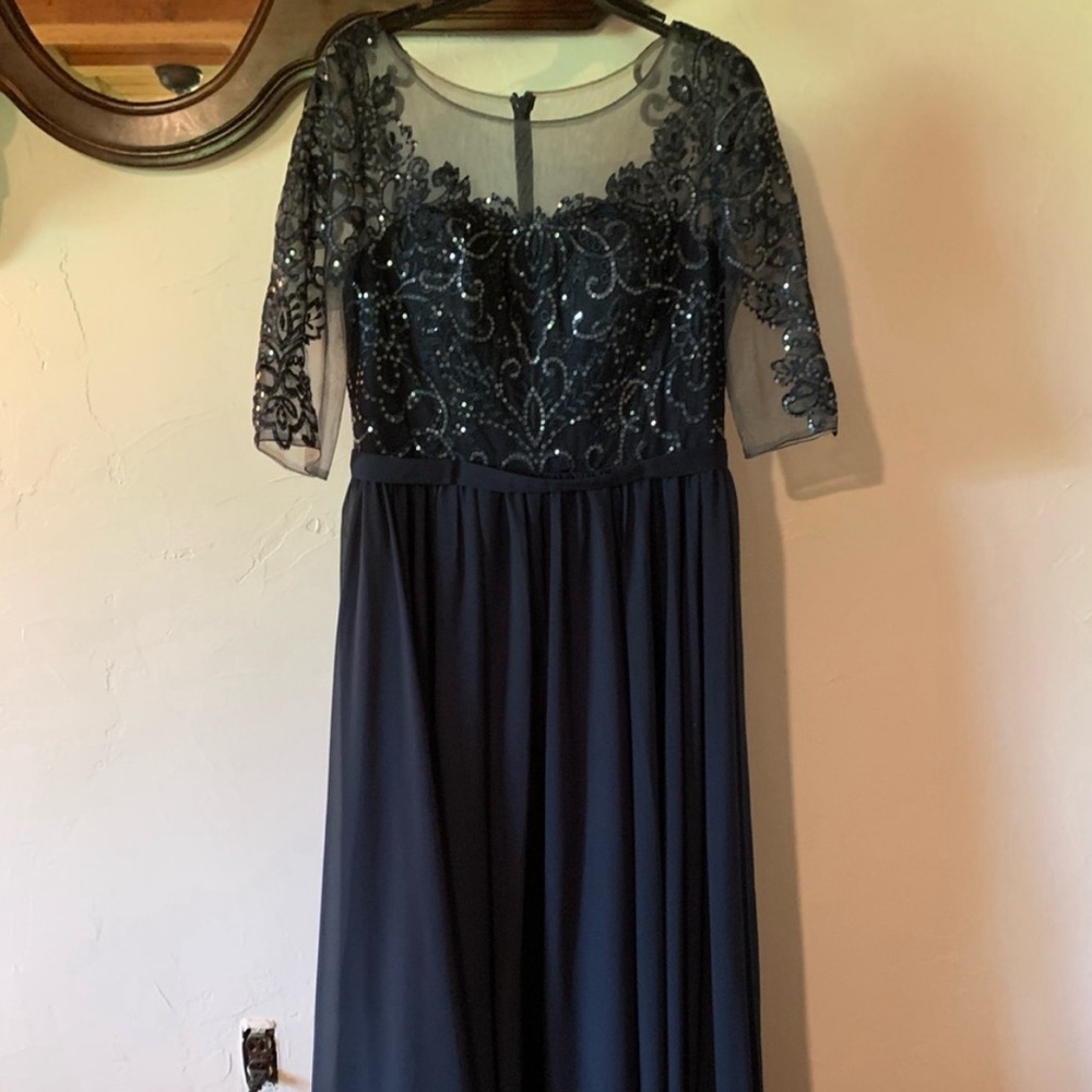JJ’s House NWT Navy Chiffon Floor Length Formal Dress - Picture 2 of 8